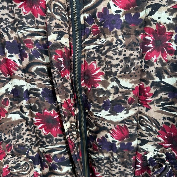Anna And Frank Womens 100% Silk Quilted Brown Floral Zip Front Bomber Jacket L - Picture 4 of 13
